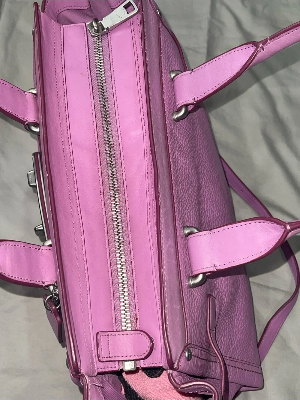 Coach Lilac Pebbled Leather Satchel with Silver Hardware
